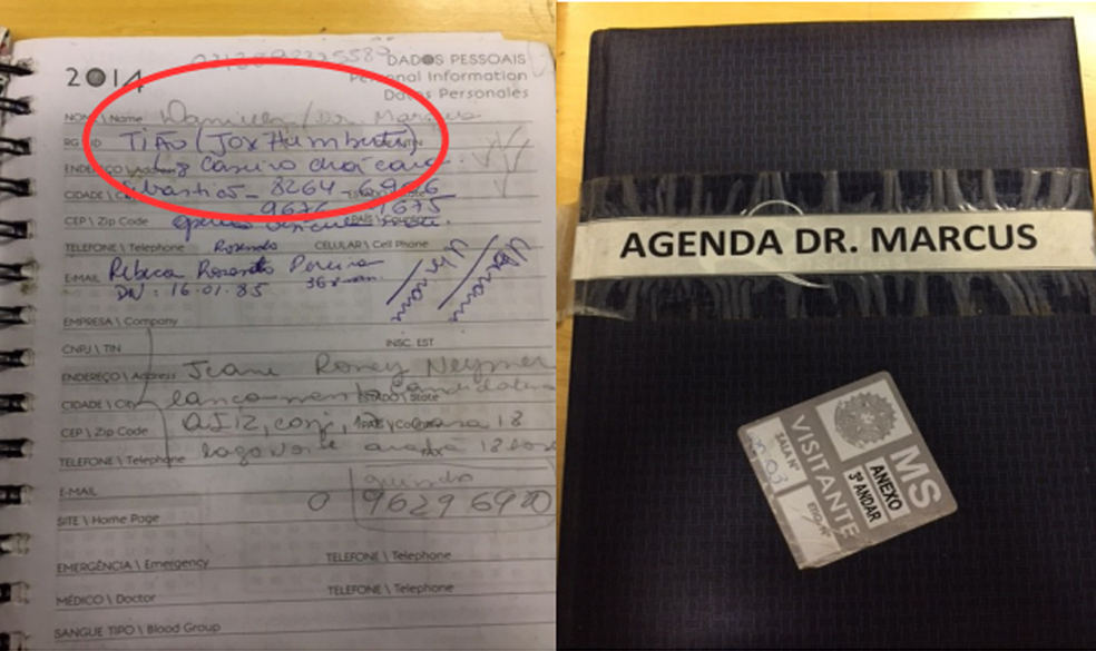 Agenda apreendida na casa de enfermeira, que disse ter sido secretária de campanha de médico alvo de condução coercitiva (Foto: Reprodução)