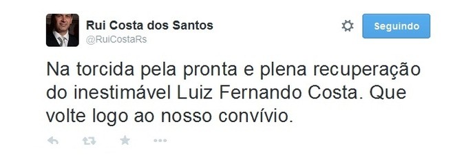 Rui Costa deseja rápida recuperação de Luiz Fernando Costa (Foto: Reprodução/Twitter)