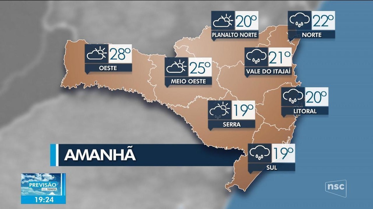 Terça deve ser de muitas nuvens e chance de chuva no litoral em SC