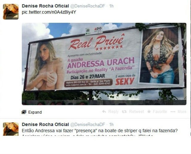 Denise Rocha publica cartaz com foto de Andressa Urach (Foto: Reprodução/Twitter)