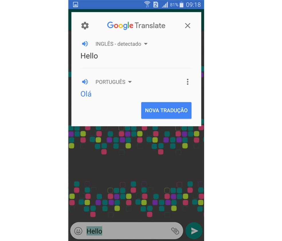 WhatsApp utiliza Google Tradutor (Foto: Reprodução/Aline Batista)