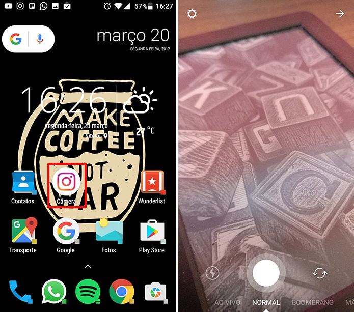 Instagram terá novo ícone na tela inicial do Android que abre câmera do Stories (Foto: Reprodução/Elson de Souza)