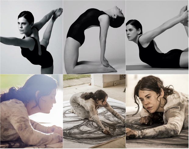 Bárbara Paz mostra poses de ioga (em cima) e em cena como Nelita, em A Regra do Jogo (abaixo) (Foto: Reprodução / Instagram | João Cotta / Globo)