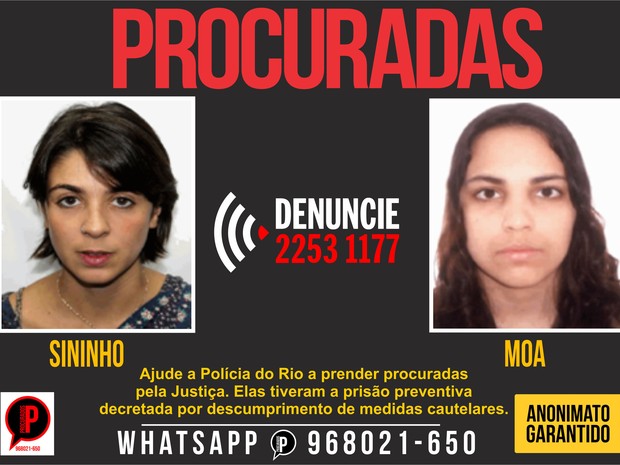 Cartaz com fotos de Sininho e Moa foi divulgado (Foto: Reprodução / Disque-Denúncia)