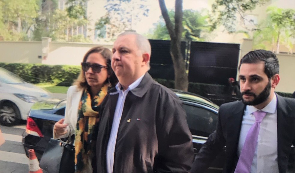 Bumlai chega para depor em SP (Foto: Amós Alexandre/GloboNews)