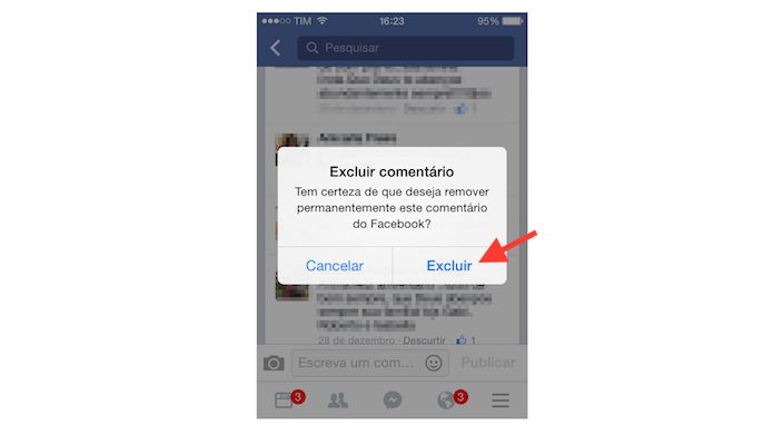 Excluindo definitivamente um comentário indesejado recebido no Facebook pelo celular (Foto: Reprodução/Marvin Costa)