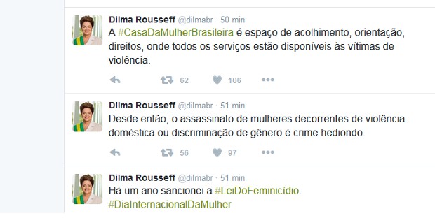 Presidente lembrou no Twitter do Dia Internacional da Mulher (Foto: Reprodução/Twitter)
