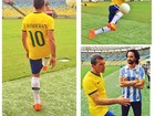 Antonio Banderas joga futebol com Rodrigo Santoro e posta fotos