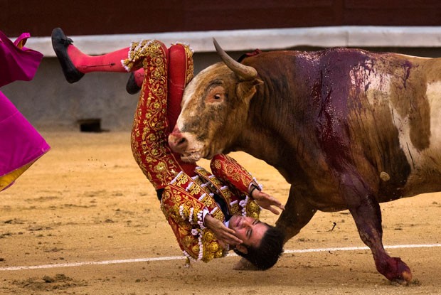 Cena ocorreu na arena de Las Ventas em Madri, na Espanha (Foto: Andres Kudacki/AP)