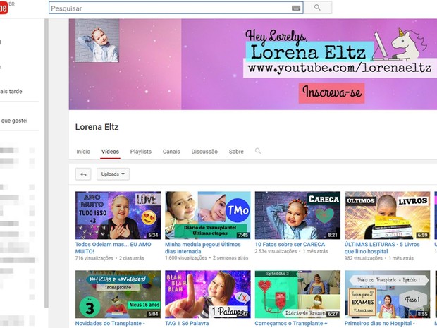 Canal da Lorena no Youtube tem quase 5 mil inscritos (Foto: Reprodução/Youtube) Canal da Lorena no Youtube tem quase 5 mil inscritos (Foto: Reprodução/Youtube)