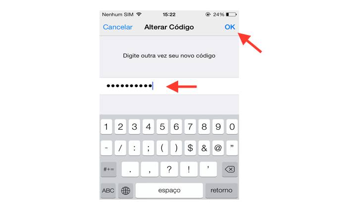 Confirmando o vinculo do novo código de bloqueio de tela ao iOS (Foto: Reprodução/Marvin Costa)