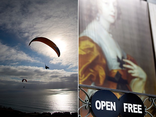 Estação de parapente é aberta ao público e oferece uma vista deslumbrante da costa sul da Califórnia  (Foto: Lenny Ignelzi/AP e Gregory Bull/AP)