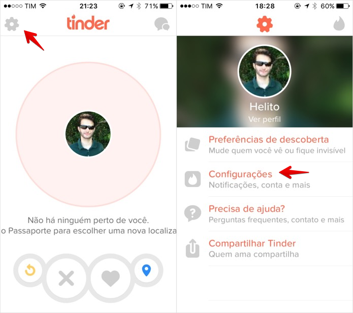 Acesse as configurações do Tinder (Foto: Reprodução/Helito Bijora)