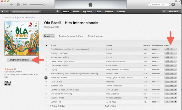 Comprando um álbum ou músicas avulsas na iTunes Store (Foto: Reprodução/Marvin Costa)