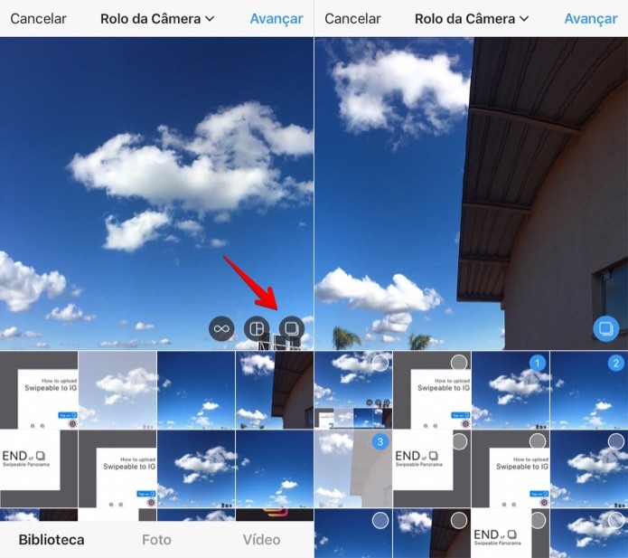Ative a opção para selecionar várias fotos (Foto: Reprodução/Helito Bijora)