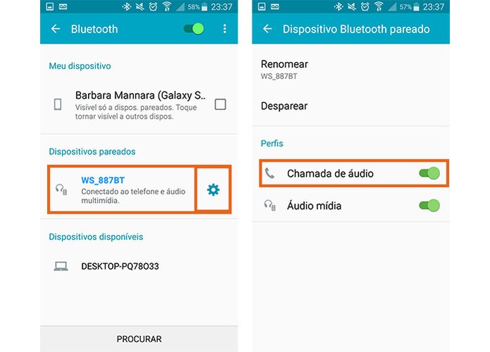 Conecte a caixa de som Bluetooth com o celular e em seguida habilite a função para atender chamadas (Foto: Reprodução/Barbara Mannara)