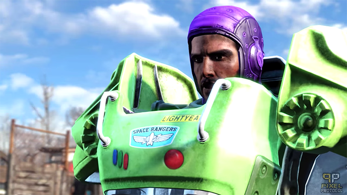 Fallout tem até armadura inspirada em Buzz Lightyear (Foto: Reprodução/YouTube)