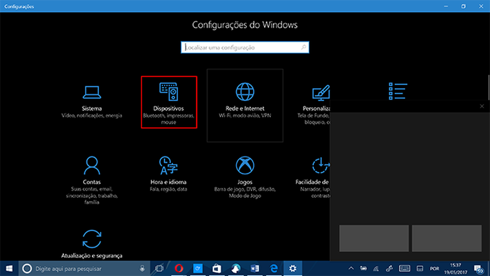 Abra as configurações do Windows 10 para personalizar touchpad virtual (Foto: Reprodução/Elson de Souza)