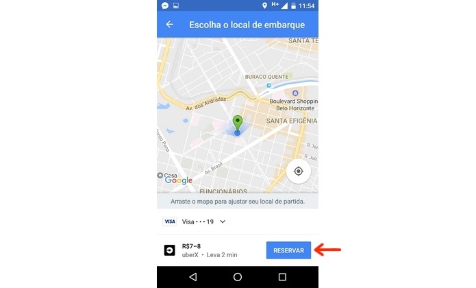 Pedido de corrida no Uber feito pelo Google Maps (Foto: Reprodução/Raquel Freire)