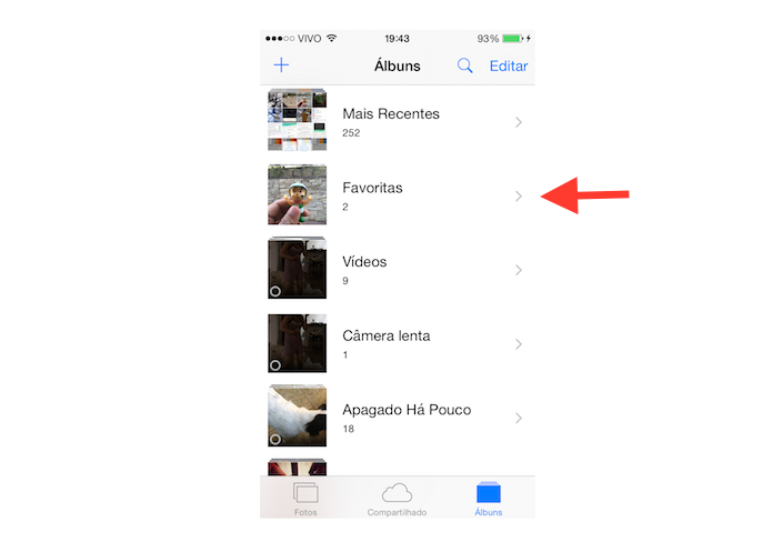 Fotos marcadas como favoritas ficam salvas em uma pasta exclusiva na biblioteca do iOS 8 (Foto: Reprodução/Marvin Costa)