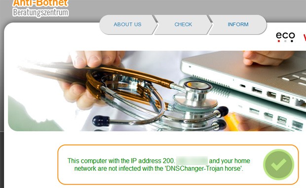 Site mostra que sistema não está infectado pelo DNSChanger (Foto: Reprodução)