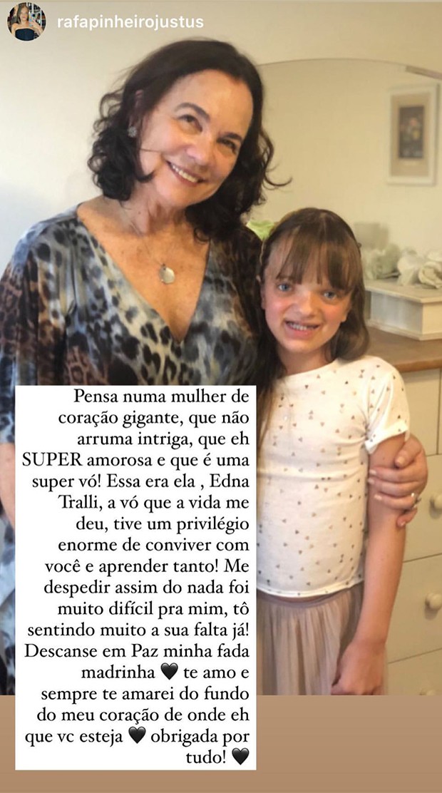 Rafaella Justus prestou homenagem à mãe de César Tralli (Foto: Reprodução / Instagram)