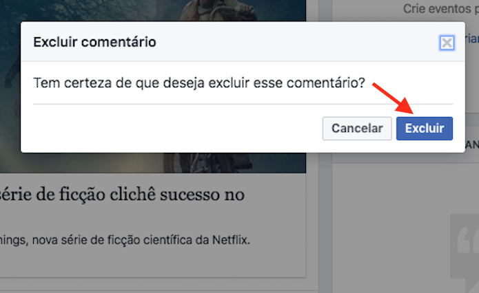 Exclusão de um comentário em uma página do Facebook (Foto: Reprodução/Marvin Costa)