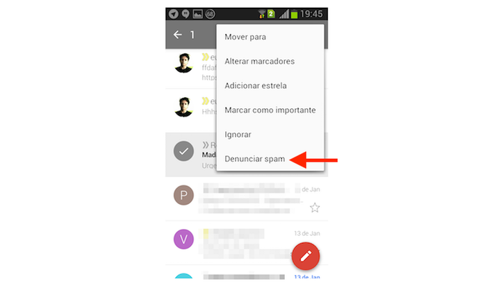 Denunciando um e-mail como spam no Gmail para Android (Foto: Reprodução/Marvin Costa) (Foto: Denunciando um e-mail como spam no Gmail para Android (Foto: Reprodução/Marvin Costa)) Denunciando um e-mail como spam no Gmail para Android (Foto: Reprodução/Marvin Costa) (Foto: Denunciando um e-mail como spam no Gmail para Android (Foto: Reprodução/Marvin Costa))