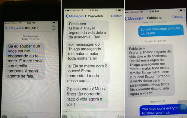 montagem mensagens Pablo Popovitch com ameaças do lutador Thiago Silva (Foto: Reprodução )