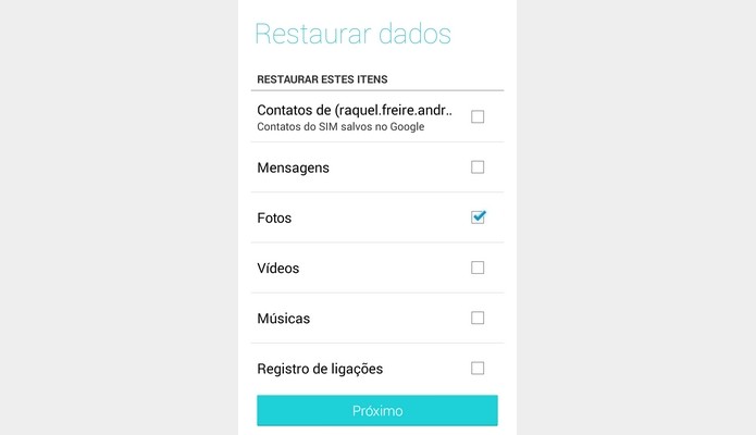Neste tutorial, apenas fotos serão recuperadas do aparelho antigo (Foto: Reprodução/Raquel)