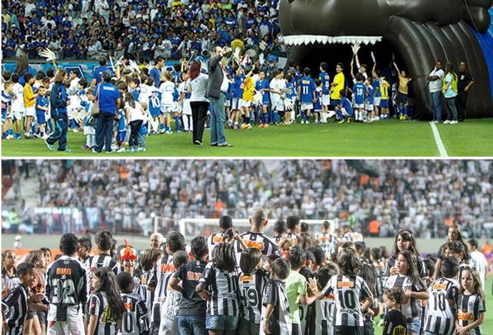 Crianças entrando em campo com Cruzeiro e Atlético-MG (Foto: Divulgação)