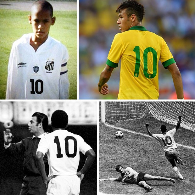 montagem Neymar e Pelé Santos Brasil camisa 10 (Foto: Montagem sobre foto da Agência Estado)