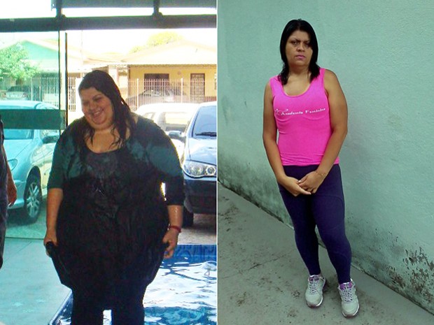 Adriana percebeu que precisava tomar uma atitude depois que a balança de até 180 kg não conseguiu a pesar; fotos mostram antes e depois (Foto: Arquivo pessoal/Adriana Aparecida dos Santos)