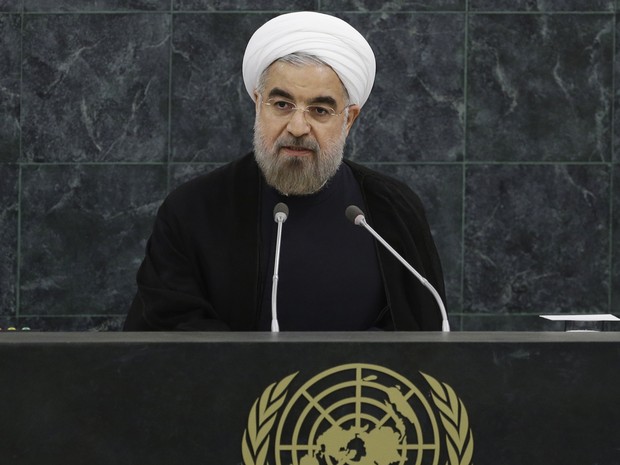 O presidente do Irã Hassan Rouhani fala durante Conferência da ONU (Foto: Frank Franklin II/AP)