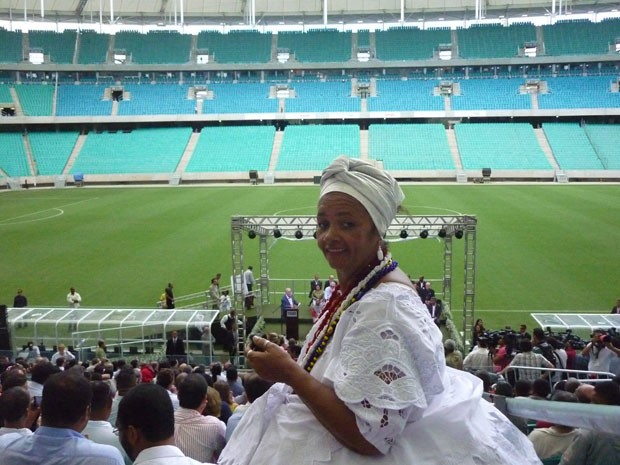 Rita Santos em estádio durante Copa das Confederações 