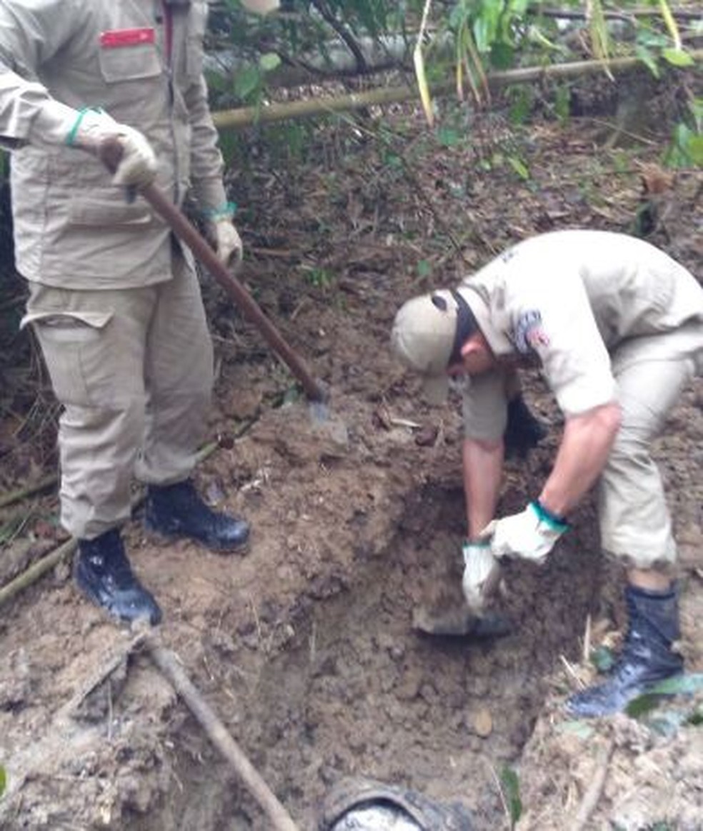 Corpos estavam enterrados em um cova no Ramal do Mutum  (Foto: Divulgação/Corpo de Bombeiros )