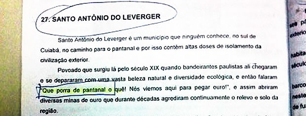 Livro de curso da Copa traz ofensas ao Pantanal e aos paulistas (Foto: Reprodução)