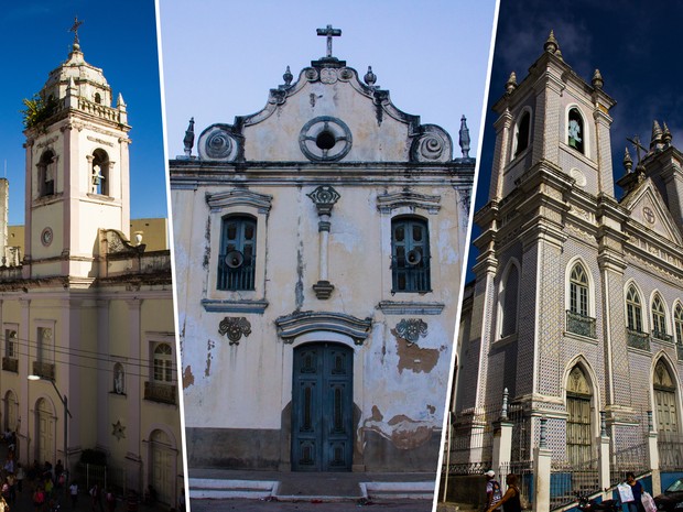 Três igrejas que possuem sua estrutura danificada pelo tempo. (Foto: Jonathan Lins/G1)