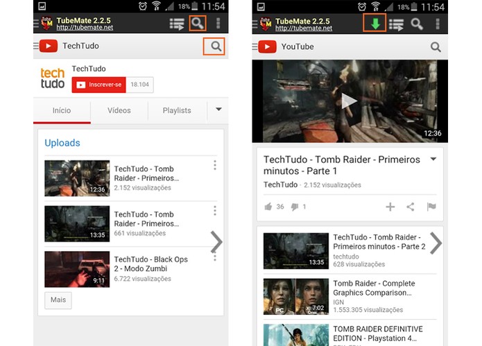 App Tubemate permite baixar vídeos do YouTube para o celular e ainda fazer buscas na interface (Foto: Reprodução/Barbara Mannara)
