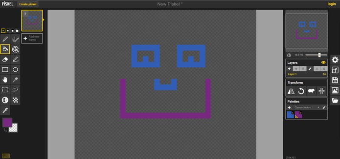Piskel permite fazer Pixel Art de forma prática e salvar em GIFs (Foto: Reprodução/Barbara Mannara)