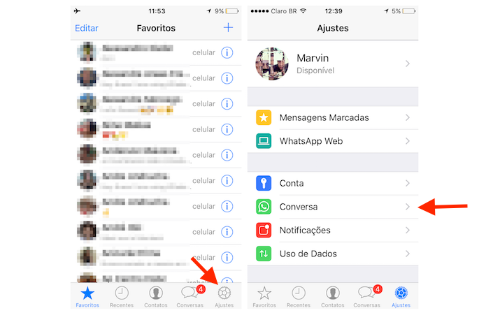 Acessando as opções para conversas do WhatsApp no iPhone (Foto: Reprodução/Marvin Costa)