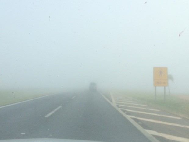 Nevoeiro em rodovia em Cosmópolis atrapalha visão de motoristas (Foto: Duílio Fabbri Júnior/G1)