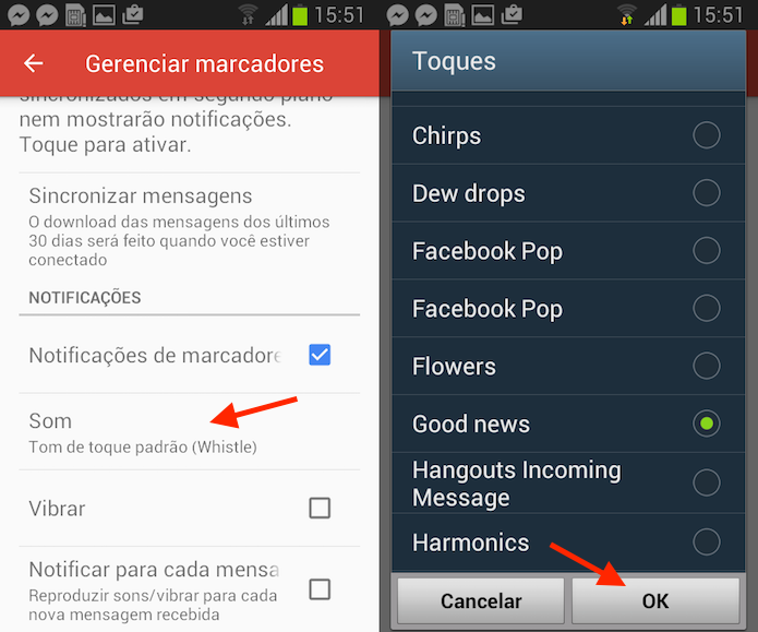 Ação para mudar o som de notificações do Gmail para Android (Foto: Reprodução/Marvin Costa)