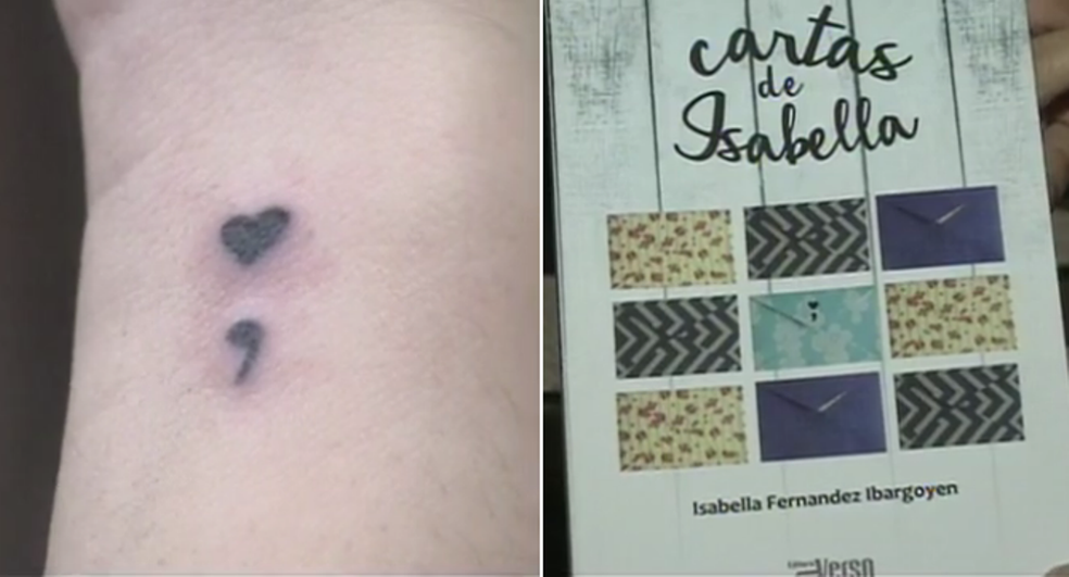 Ponto e vírgula que representa pausa foi tatuado na pele e estampa capa do livro (Foto: Reprodução/RBS TV)