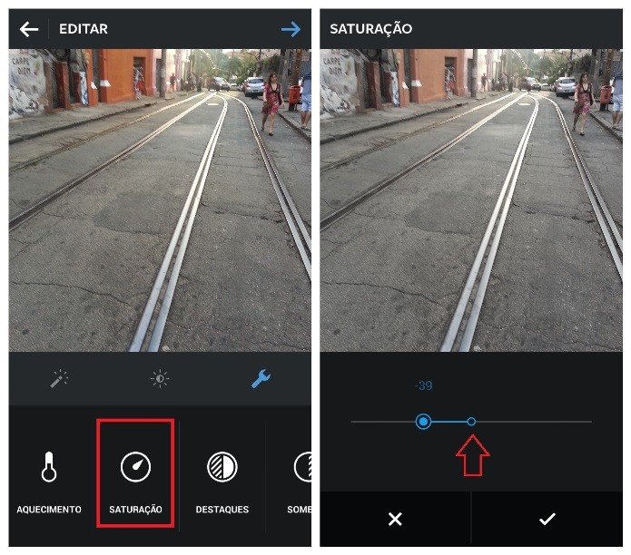 Ferramenta de controle de saturação da foto no Instagram (Foto: Reprodução/Lívia Dâmaso)