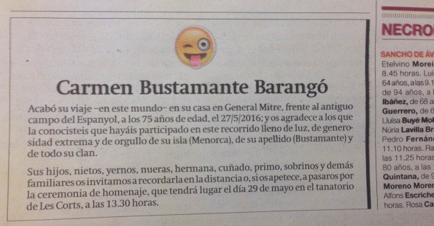 Emoji para anúncio da morte de idosa espanhola