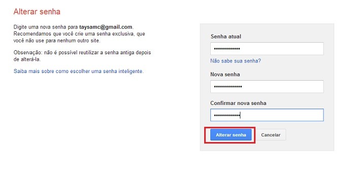 Escolha a senha nova (Reprodução/Taysa Coelho)