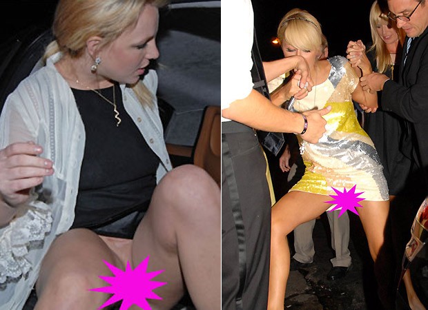 Sem calcinha: Britney Spears (à esq.) e Paris Hilton (à dir.) (Foto: Reprodução)