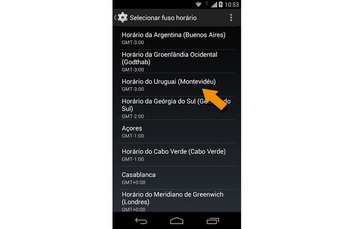 Fuso horário de Montevidéu em destaque no menu do novo Moto G (Foto: Reprodução)