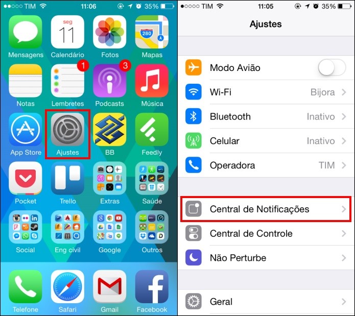 Acesse as configurações do iOS 7 (Foto: Reprodução/Helito Bijora)